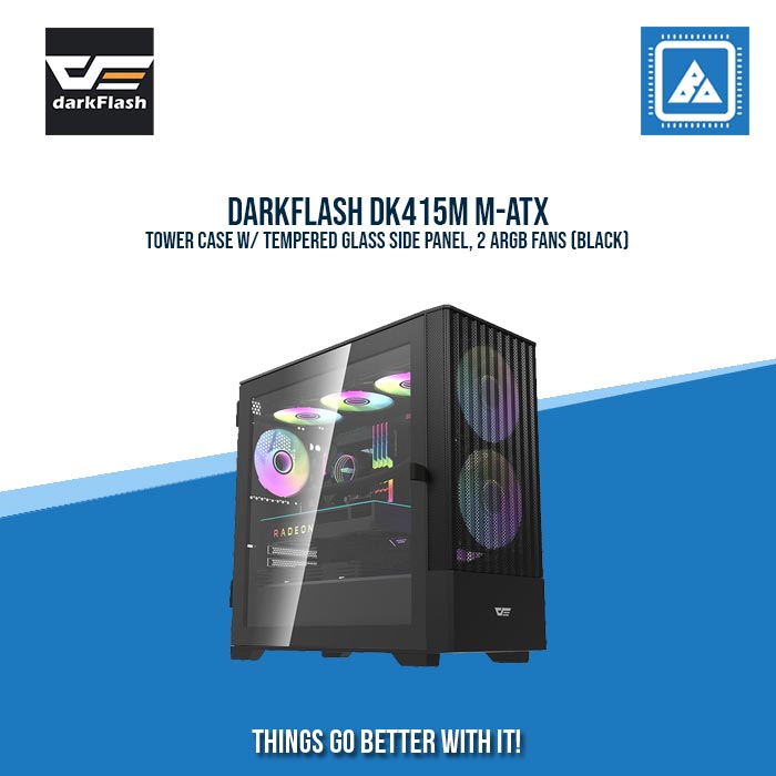 DARKFLASH DK415M M-ATX TOWER CASE W/ TEMPERED GLASS SIDE PANEL, 2 ARGB FANS (BLACK) DARKFLASH DK415M M-ATX TOWER CASE W/ TEMPERED GLASS SIDE PANEL, 2 ARGB FANS (BLACK)